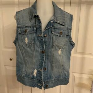Mudd, Juniors, Vintage Country Sleeveless Dark Wash, Distressed  Jean Vest Sz XL